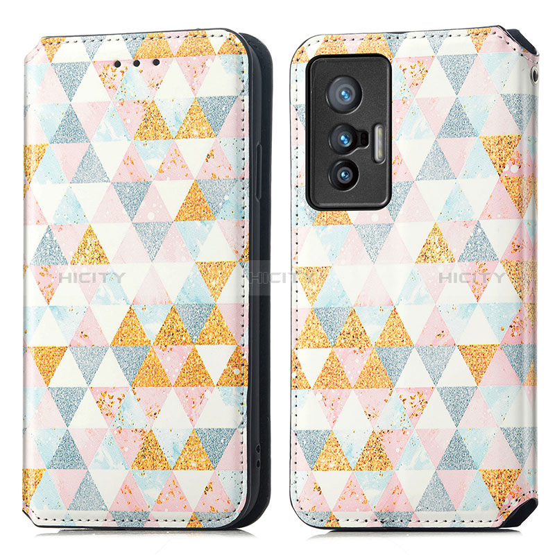 Custodia Portafoglio In Pelle Fantasia Modello Cover con Supporto S02D per Vivo X70t