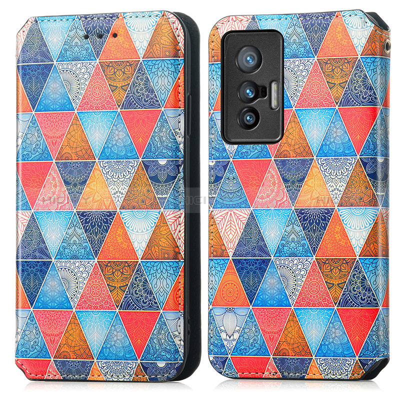 Custodia Portafoglio In Pelle Fantasia Modello Cover con Supporto S02D per Vivo X70t Marrone