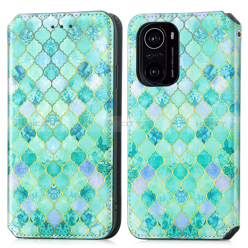 Custodia Portafoglio In Pelle Fantasia Modello Cover con Supporto S02D per Xiaomi Poco F3 5G Verde