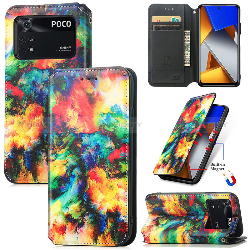 Custodia Portafoglio In Pelle Fantasia Modello Cover con Supporto S02D per Xiaomi Poco M4 Pro 4G