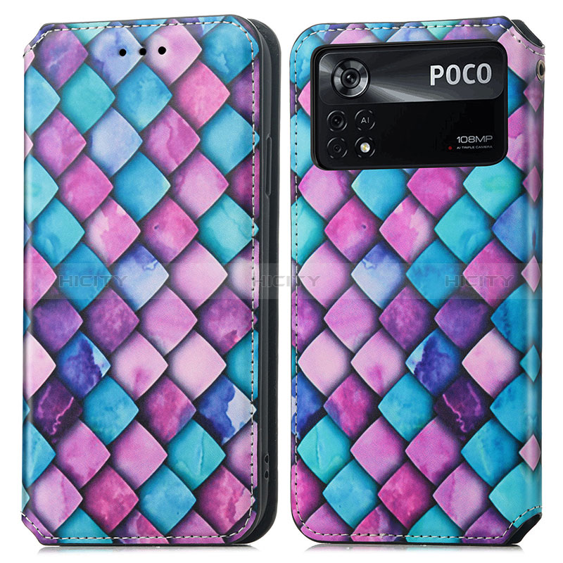 Custodia Portafoglio In Pelle Fantasia Modello Cover con Supporto S02D per Xiaomi Poco X4 Pro 5G Viola