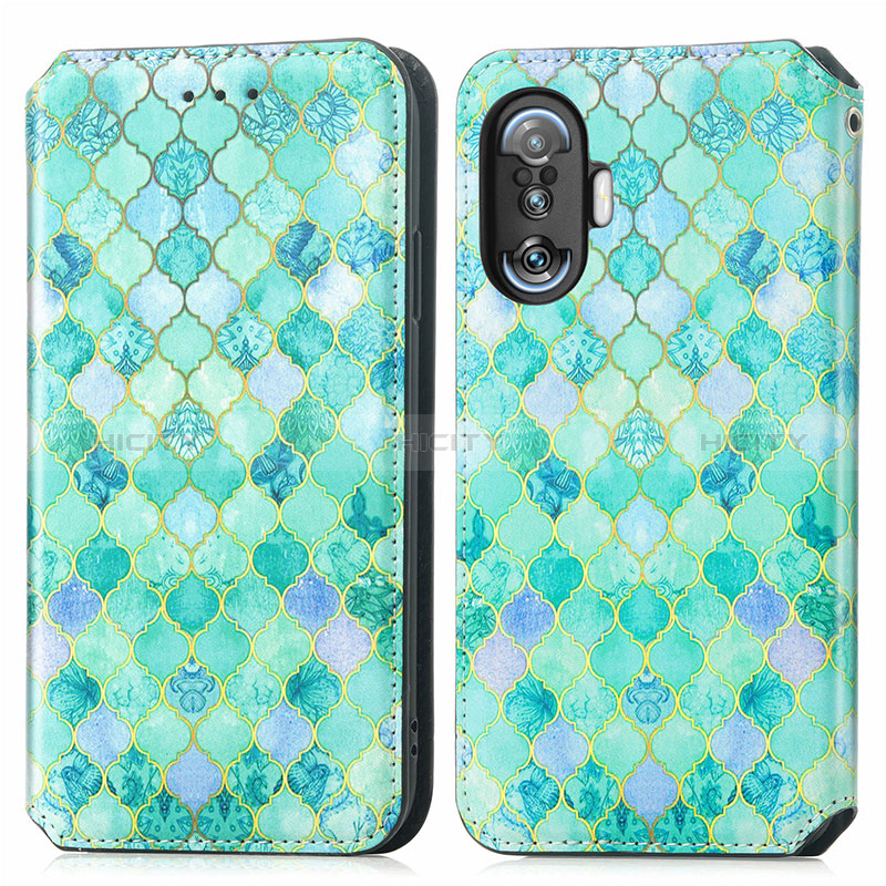 Custodia Portafoglio In Pelle Fantasia Modello Cover con Supporto S02D per Xiaomi Redmi K40 Gaming 5G Verde