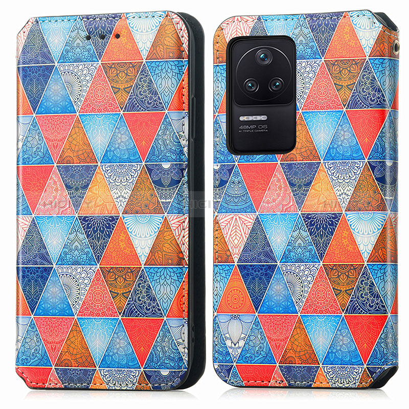 Custodia Portafoglio In Pelle Fantasia Modello Cover con Supporto S02D per Xiaomi Redmi K40S 5G Marrone