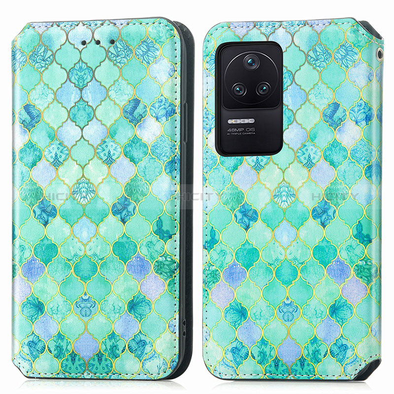 Custodia Portafoglio In Pelle Fantasia Modello Cover con Supporto S02D per Xiaomi Redmi K40S 5G Verde