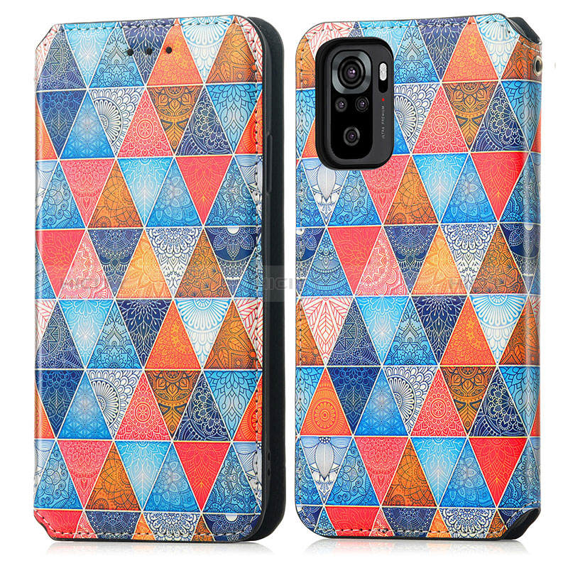 Custodia Portafoglio In Pelle Fantasia Modello Cover con Supporto S02D per Xiaomi Redmi Note 10 4G Marrone