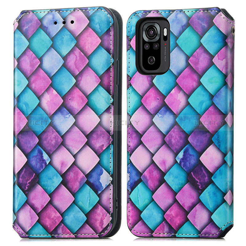 Custodia Portafoglio In Pelle Fantasia Modello Cover con Supporto S02D per Xiaomi Redmi Note 10 4G Viola