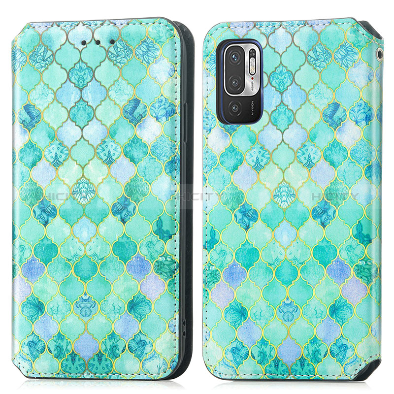 Custodia Portafoglio In Pelle Fantasia Modello Cover con Supporto S02D per Xiaomi Redmi Note 10T 5G Verde