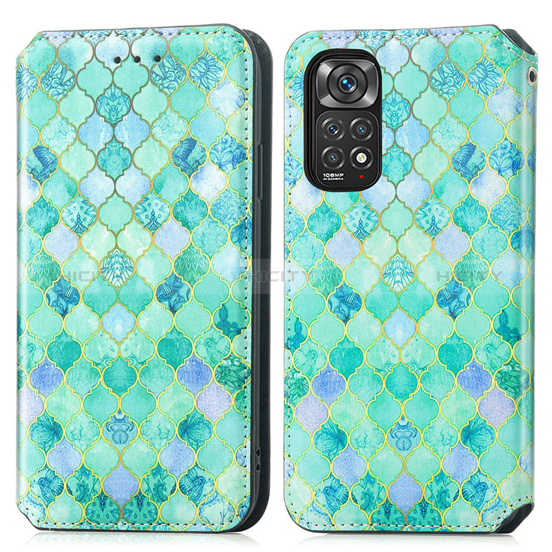 Custodia Portafoglio In Pelle Fantasia Modello Cover con Supporto S02D per Xiaomi Redmi Note 11 4G (2022) Verde