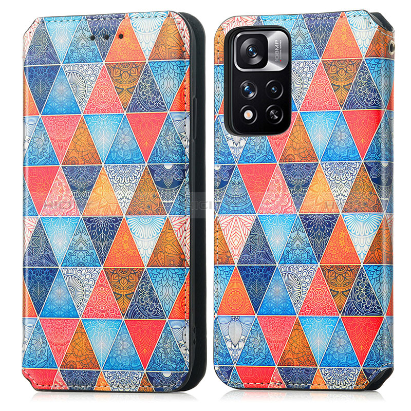 Custodia Portafoglio In Pelle Fantasia Modello Cover con Supporto S02D per Xiaomi Redmi Note 11 Pro+ Plus 5G Marrone