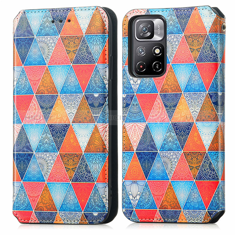 Custodia Portafoglio In Pelle Fantasia Modello Cover con Supporto S02D per Xiaomi Redmi Note 11S 5G Marrone