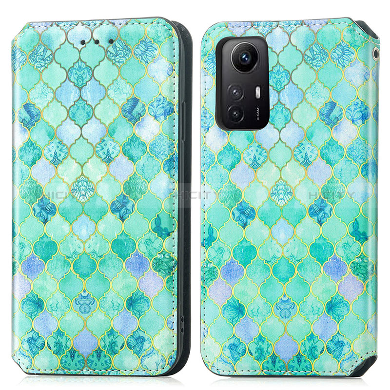 Custodia Portafoglio In Pelle Fantasia Modello Cover con Supporto S02D per Xiaomi Redmi Note 12S Verde