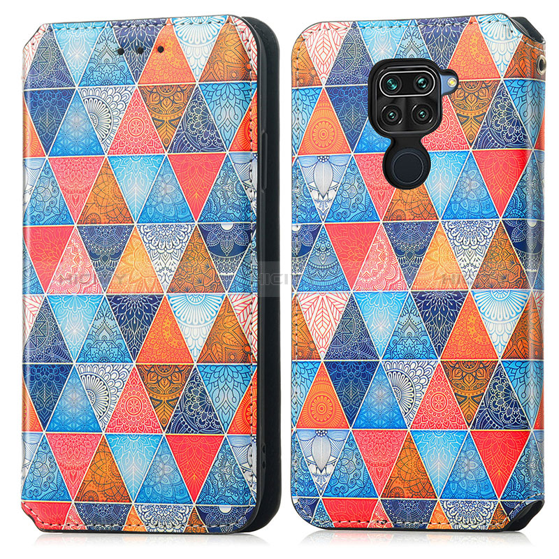 Custodia Portafoglio In Pelle Fantasia Modello Cover con Supporto S02D per Xiaomi Redmi Note 9 Marrone