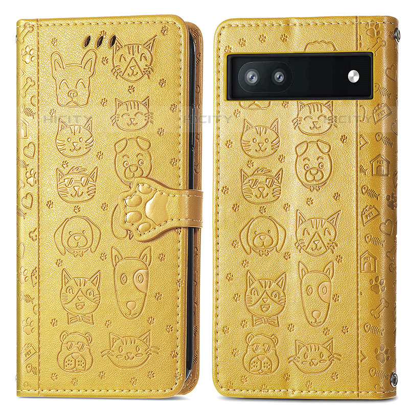 Custodia Portafoglio In Pelle Fantasia Modello Cover con Supporto S03D per Google Pixel 6a 5G Giallo