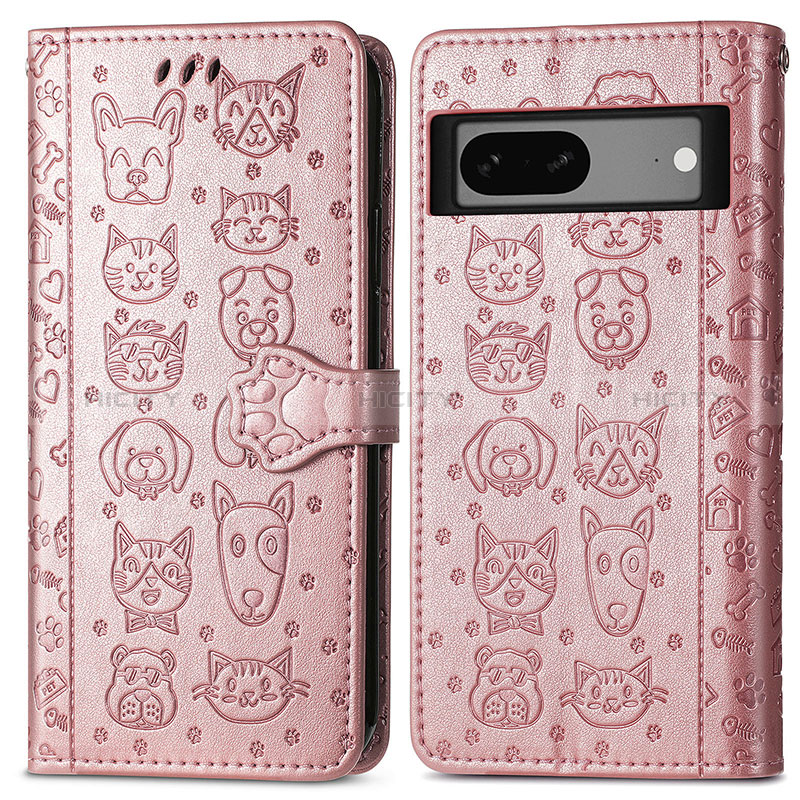 Custodia Portafoglio In Pelle Fantasia Modello Cover con Supporto S03D per Google Pixel 7 5G Oro Rosa