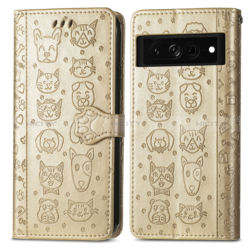 Custodia Portafoglio In Pelle Fantasia Modello Cover con Supporto S03D per Google Pixel 7 Pro 5G Oro