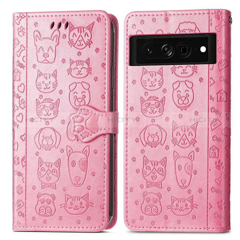 Custodia Portafoglio In Pelle Fantasia Modello Cover con Supporto S03D per Google Pixel 7 Pro 5G Rosa