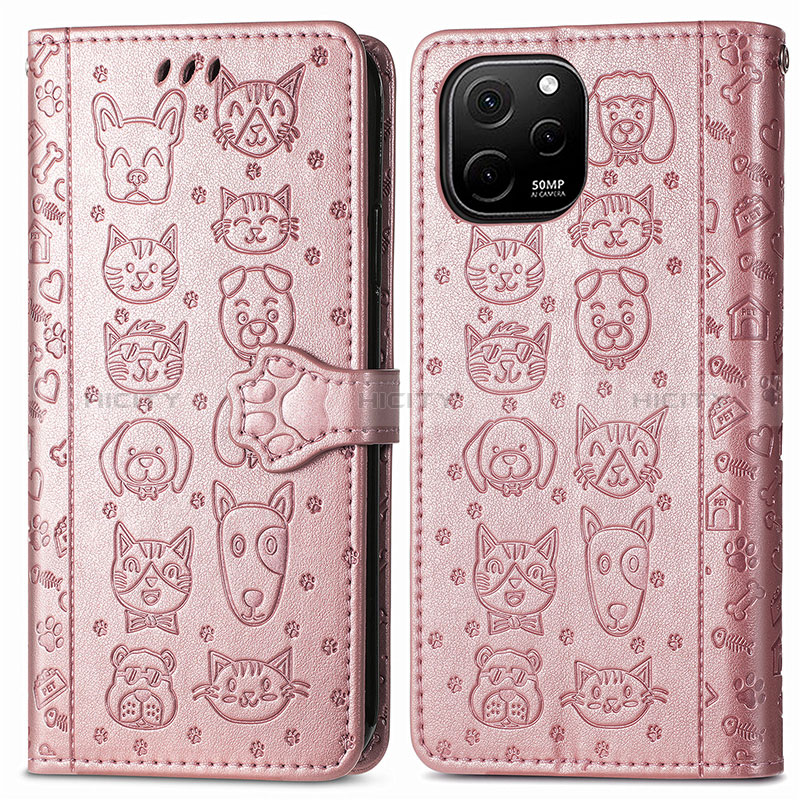 Custodia Portafoglio In Pelle Fantasia Modello Cover con Supporto S03D per Huawei Enjoy 50z Oro Rosa