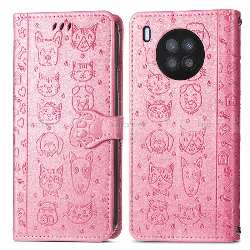 Custodia Portafoglio In Pelle Fantasia Modello Cover con Supporto S03D per Huawei Honor 50 Lite Rosa