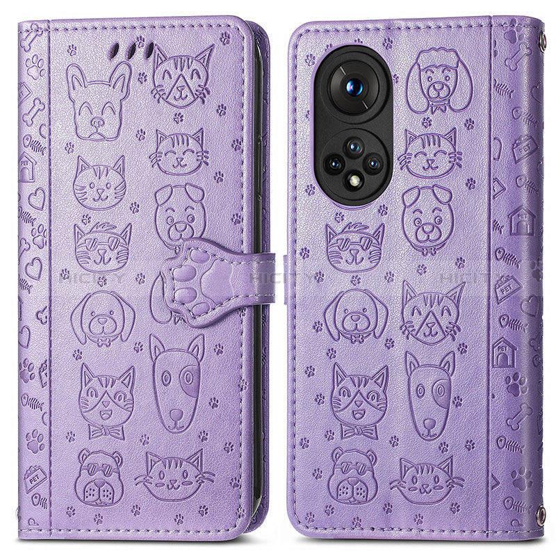 Custodia Portafoglio In Pelle Fantasia Modello Cover con Supporto S03D per Huawei Honor 50 Pro 5G Viola