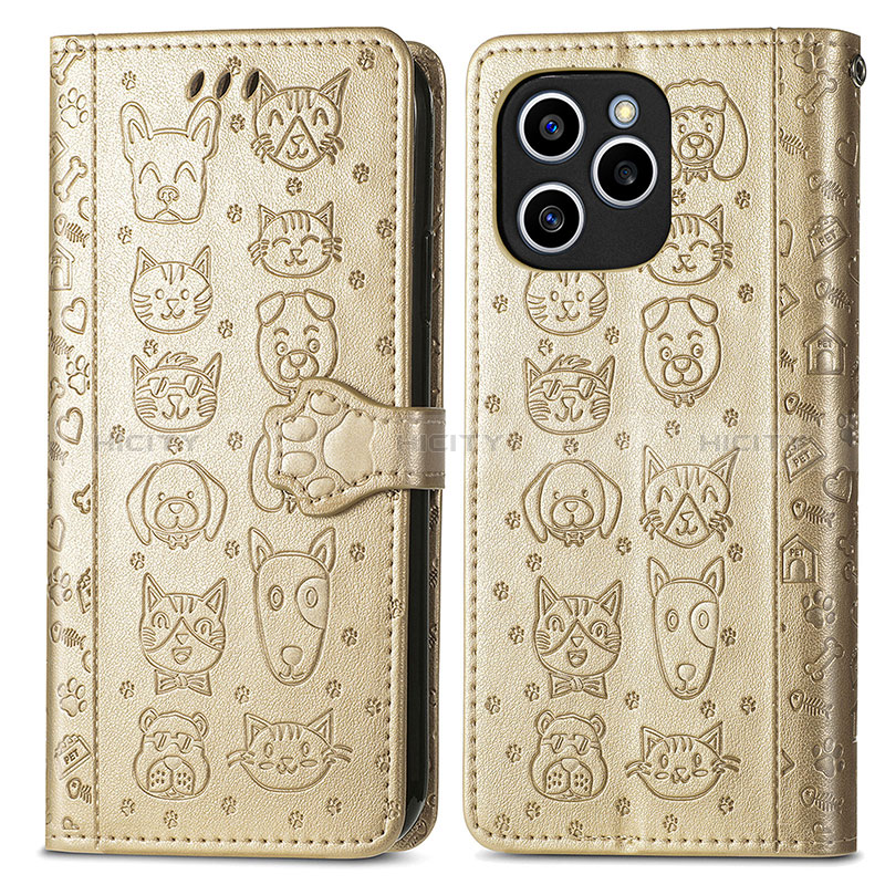 Custodia Portafoglio In Pelle Fantasia Modello Cover con Supporto S03D per Huawei Honor 60 SE 5G Oro