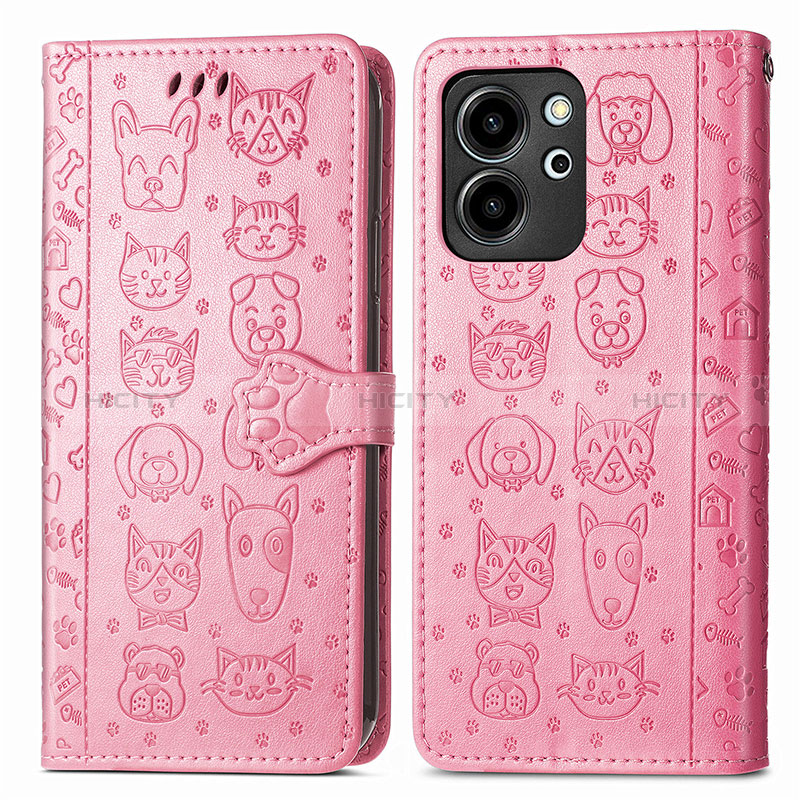 Custodia Portafoglio In Pelle Fantasia Modello Cover con Supporto S03D per Huawei Honor 80 SE 5G Rosa