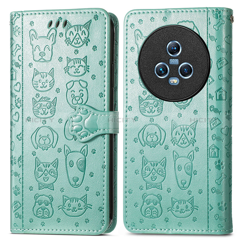 Custodia Portafoglio In Pelle Fantasia Modello Cover con Supporto S03D per Huawei Honor Magic5 5G Verde