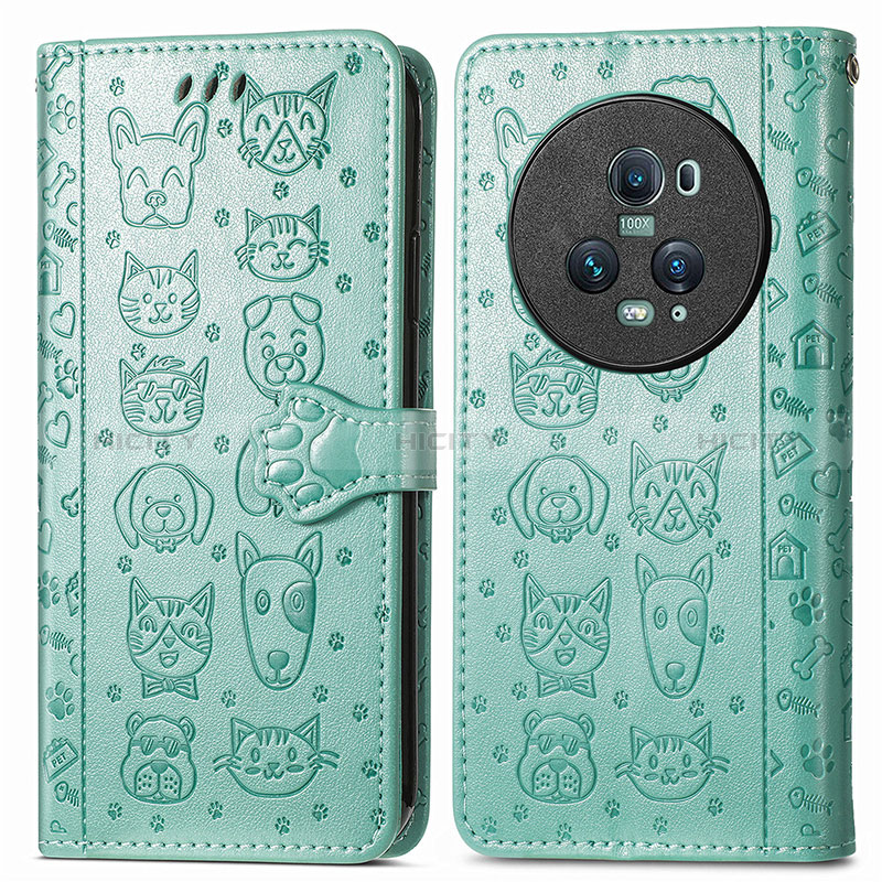 Custodia Portafoglio In Pelle Fantasia Modello Cover con Supporto S03D per Huawei Honor Magic5 Pro 5G Verde