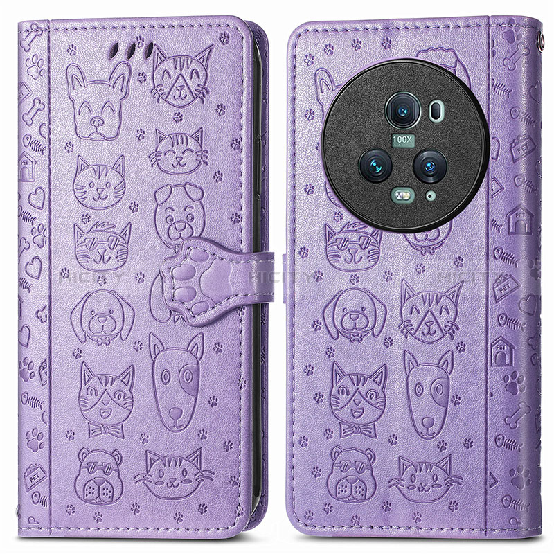 Custodia Portafoglio In Pelle Fantasia Modello Cover con Supporto S03D per Huawei Honor Magic5 Pro 5G Viola