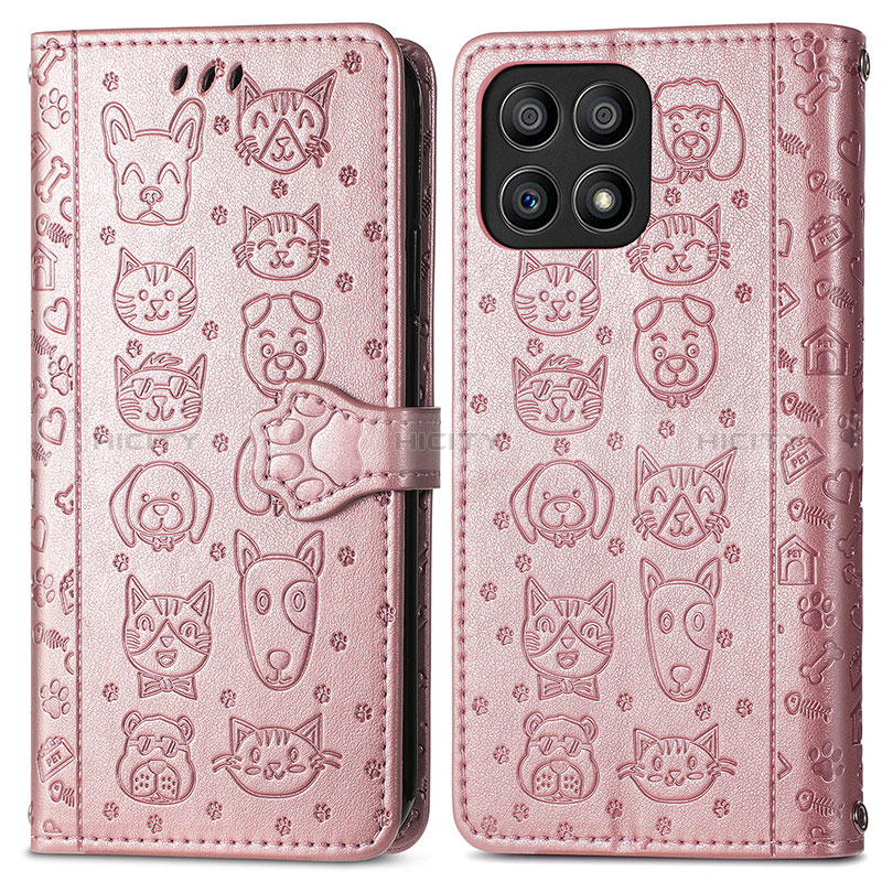 Custodia Portafoglio In Pelle Fantasia Modello Cover con Supporto S03D per Huawei Honor X30i Oro Rosa