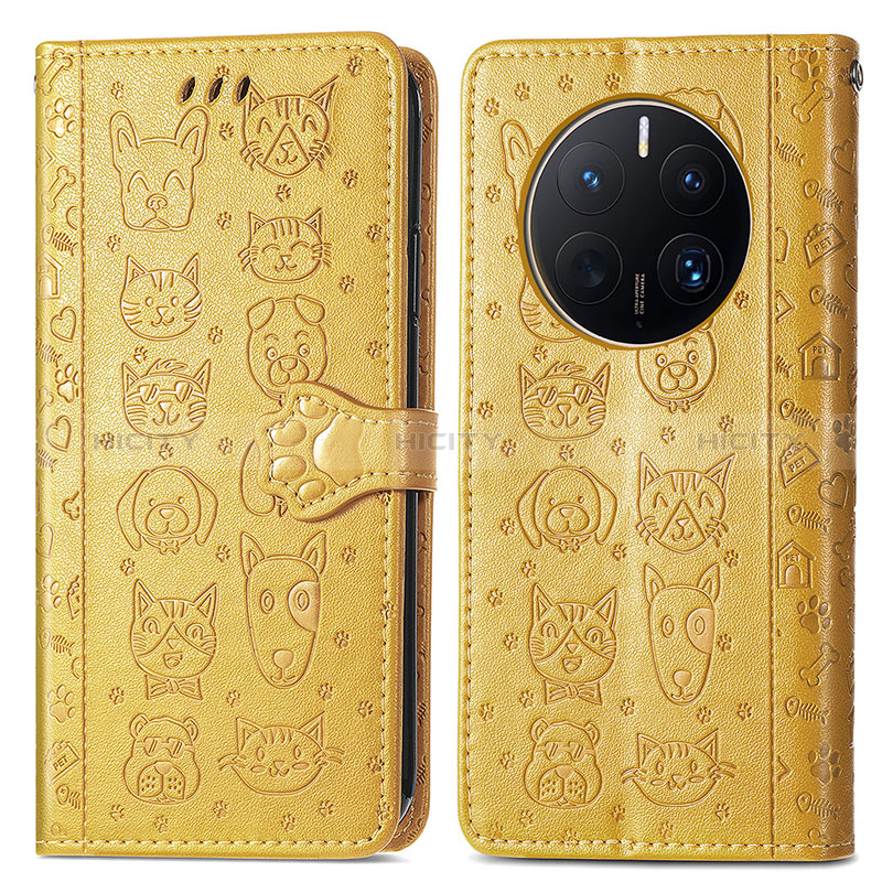 Custodia Portafoglio In Pelle Fantasia Modello Cover con Supporto S03D per Huawei Mate 50 Pro Giallo