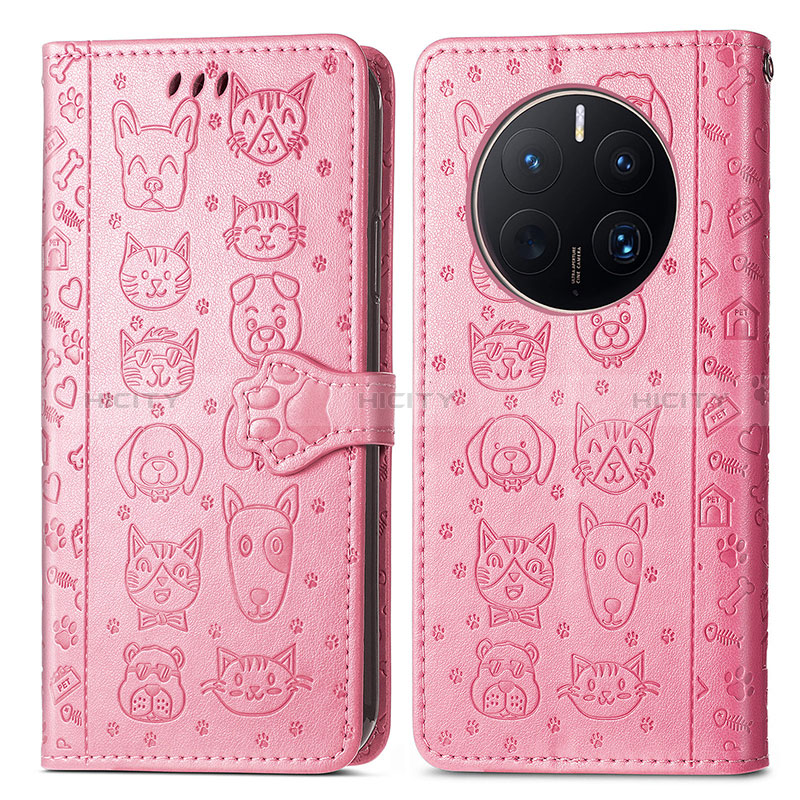 Custodia Portafoglio In Pelle Fantasia Modello Cover con Supporto S03D per Huawei Mate 50 Pro Rosa