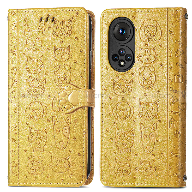 Custodia Portafoglio In Pelle Fantasia Modello Cover con Supporto S03D per Huawei Nova 9 Giallo