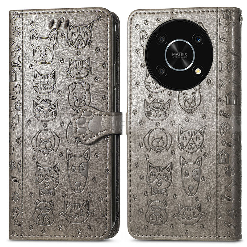 Custodia Portafoglio In Pelle Fantasia Modello Cover con Supporto S03D per Huawei Nova Y90 Grigio