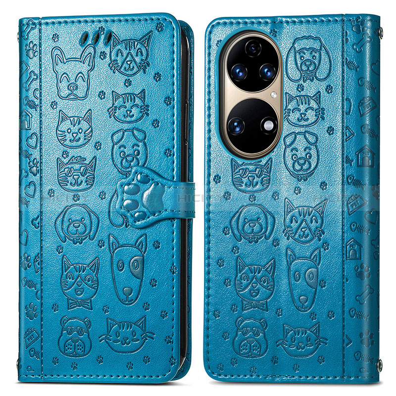 Custodia Portafoglio In Pelle Fantasia Modello Cover con Supporto S03D per Huawei P50 Blu