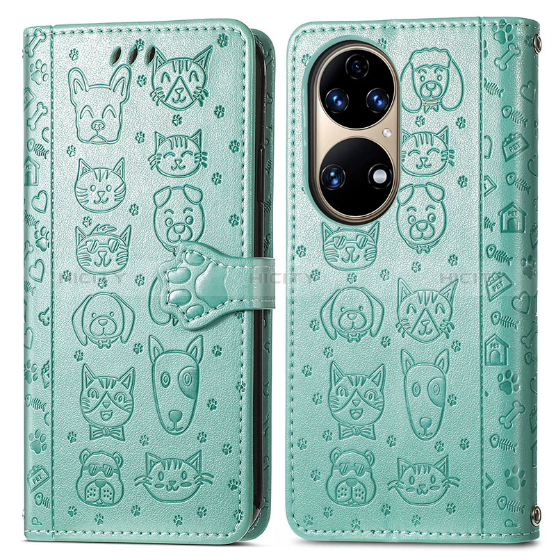 Custodia Portafoglio In Pelle Fantasia Modello Cover con Supporto S03D per Huawei P50 Verde