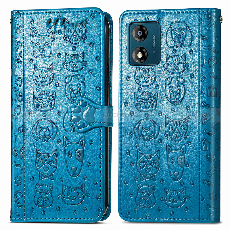 Custodia Portafoglio In Pelle Fantasia Modello Cover con Supporto S03D per Motorola Moto E13 Blu