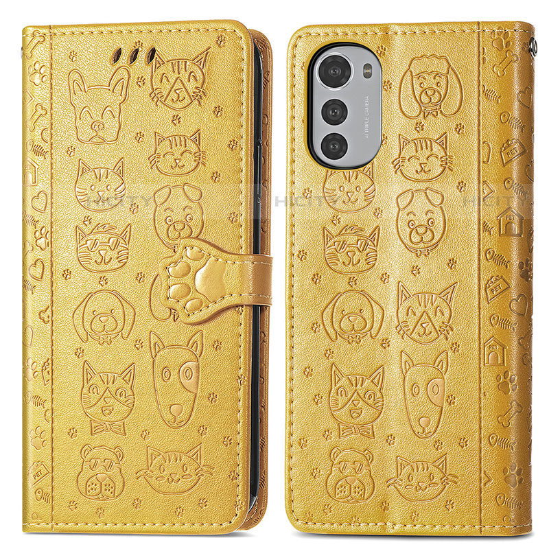 Custodia Portafoglio In Pelle Fantasia Modello Cover con Supporto S03D per Motorola Moto E32 Giallo