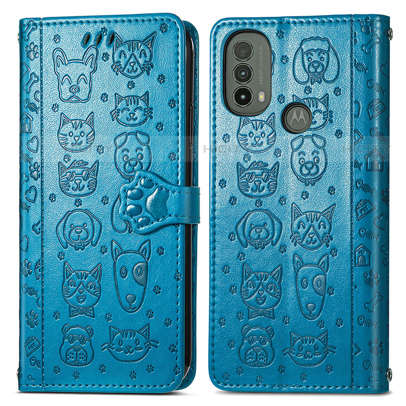 Custodia Portafoglio In Pelle Fantasia Modello Cover con Supporto S03D per Motorola Moto E40 Blu