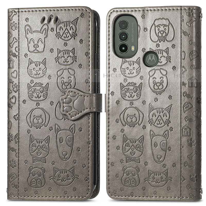 Custodia Portafoglio In Pelle Fantasia Modello Cover con Supporto S03D per Motorola Moto E40 Grigio