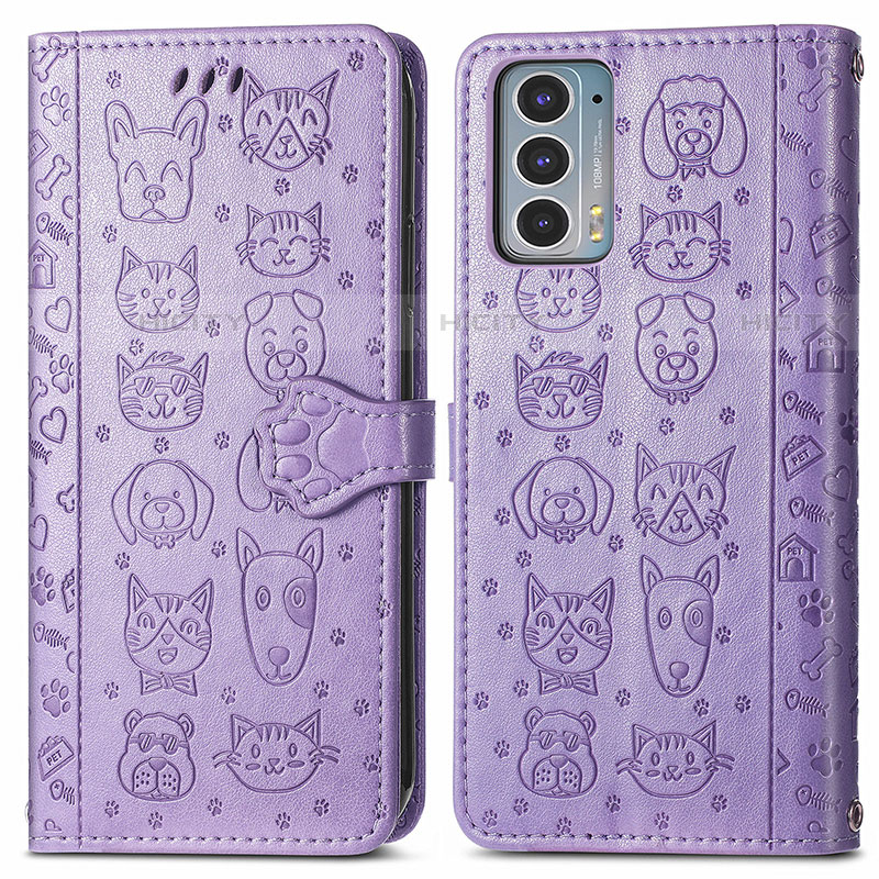 Custodia Portafoglio In Pelle Fantasia Modello Cover con Supporto S03D per Motorola Moto Edge 20 5G Viola