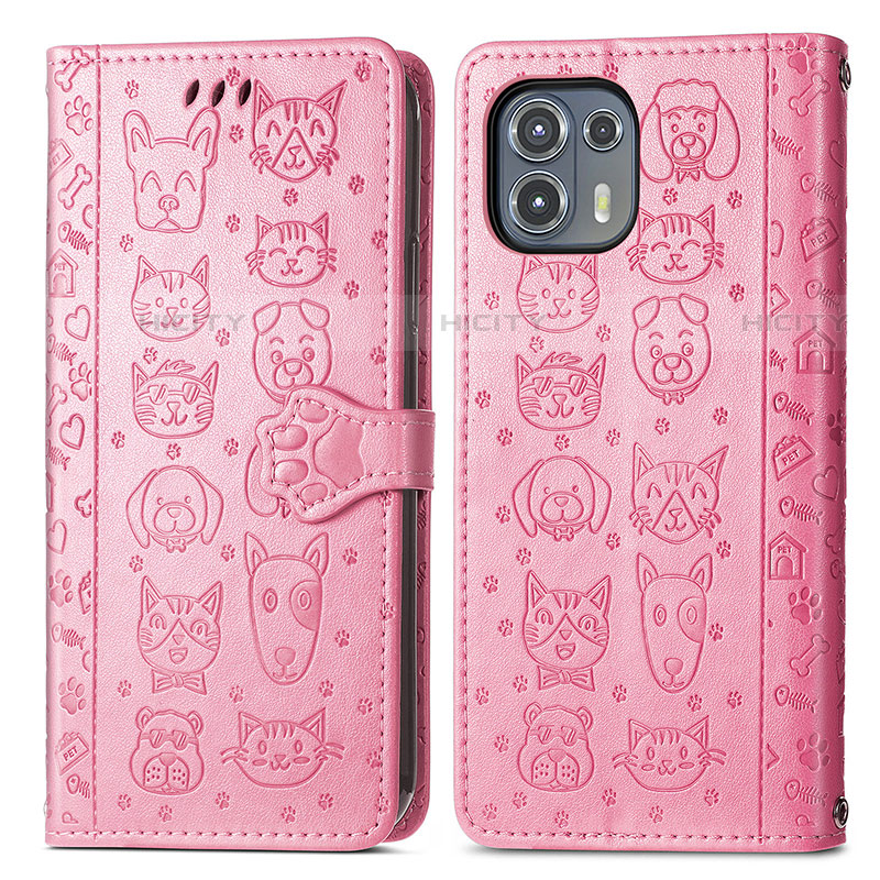 Custodia Portafoglio In Pelle Fantasia Modello Cover con Supporto S03D per Motorola Moto Edge 20 Lite 5G Rosa