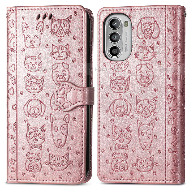 Custodia Portafoglio In Pelle Fantasia Modello Cover con Supporto S03D per Motorola Moto Edge (2022) 5G Oro Rosa