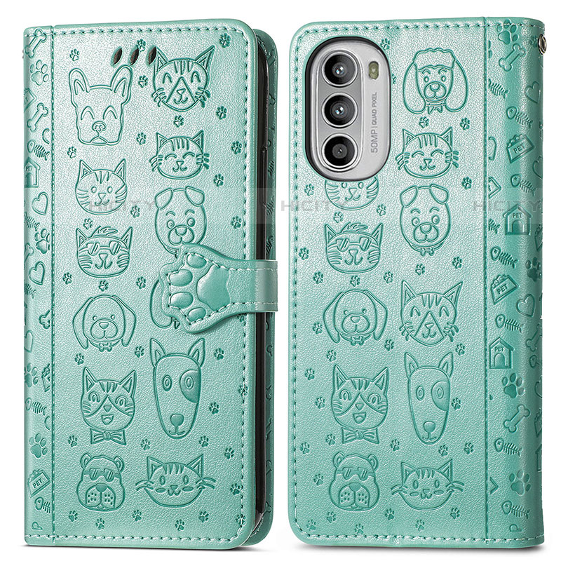 Custodia Portafoglio In Pelle Fantasia Modello Cover con Supporto S03D per Motorola Moto Edge (2022) 5G Verde