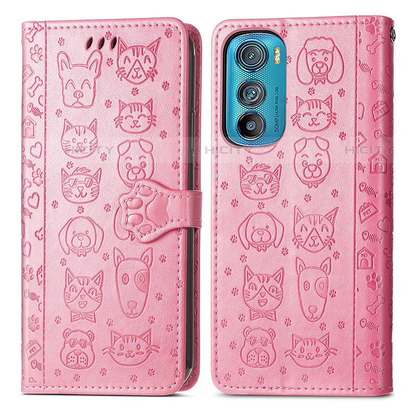 Custodia Portafoglio In Pelle Fantasia Modello Cover con Supporto S03D per Motorola Moto Edge 30 5G Rosa