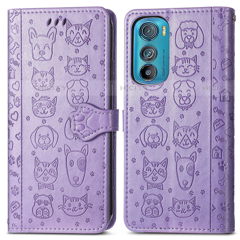 Custodia Portafoglio In Pelle Fantasia Modello Cover con Supporto S03D per Motorola Moto Edge 30 5G Viola