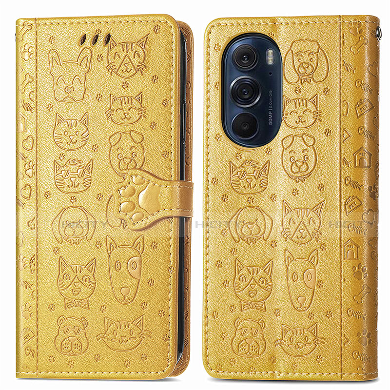 Custodia Portafoglio In Pelle Fantasia Modello Cover con Supporto S03D per Motorola Moto Edge 30 Pro 5G Giallo