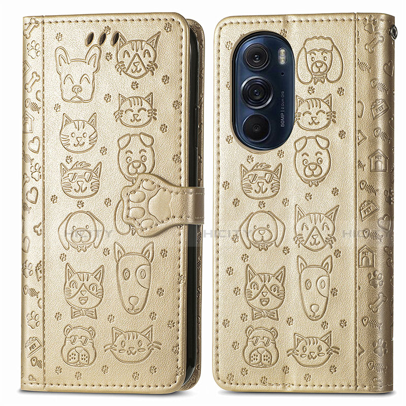 Custodia Portafoglio In Pelle Fantasia Modello Cover con Supporto S03D per Motorola Moto Edge 30 Pro 5G Oro