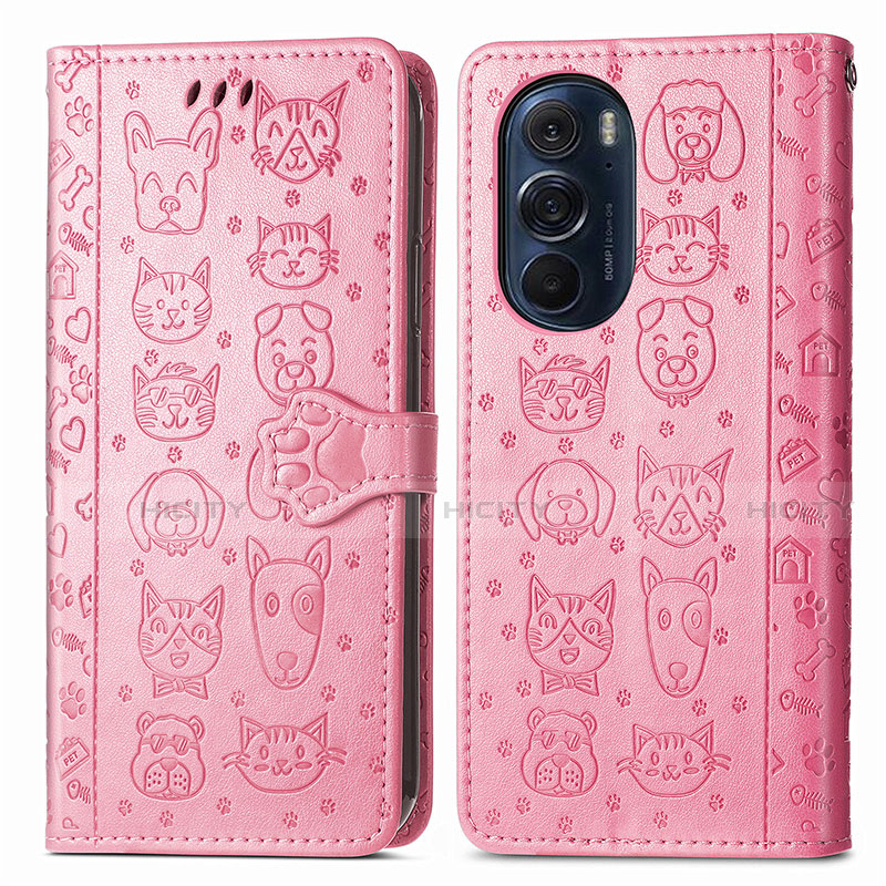 Custodia Portafoglio In Pelle Fantasia Modello Cover con Supporto S03D per Motorola Moto Edge 30 Pro 5G Rosa