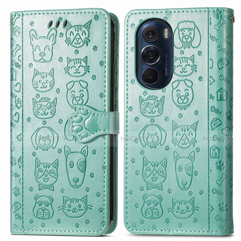 Custodia Portafoglio In Pelle Fantasia Modello Cover con Supporto S03D per Motorola Moto Edge 30 Pro 5G Verde