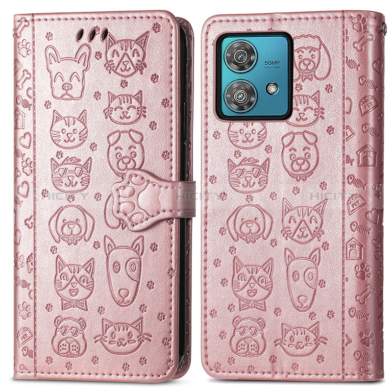 Custodia Portafoglio In Pelle Fantasia Modello Cover con Supporto S03D per Motorola Moto Edge 40 Neo 5G Oro Rosa